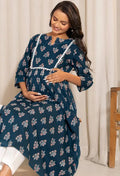 Floral Printed Notch Neck A-Line Maternity Kurta